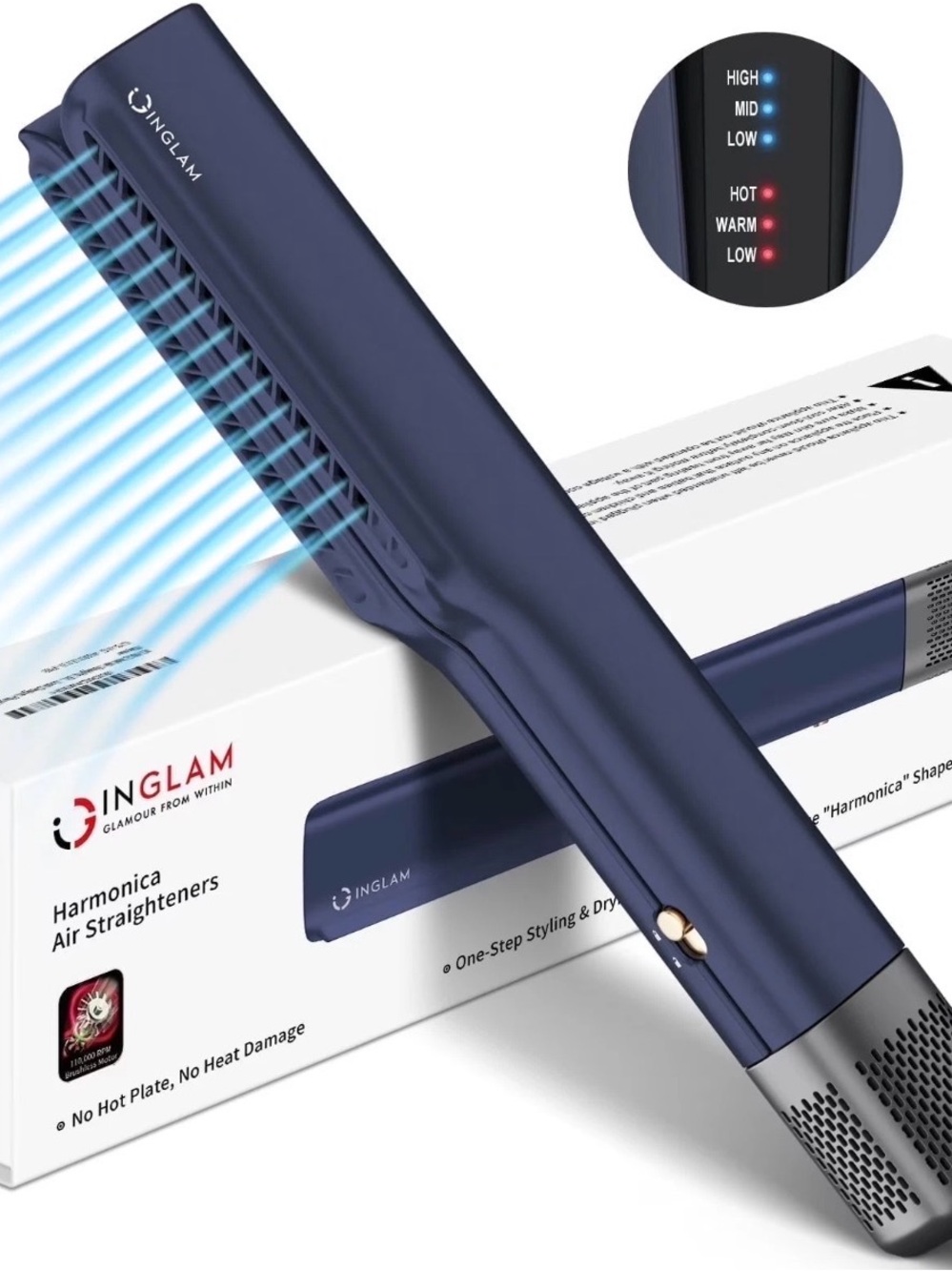 IG INGLAM Air Straightener Flat Iron 2 in 1 Wet to Dry Styler